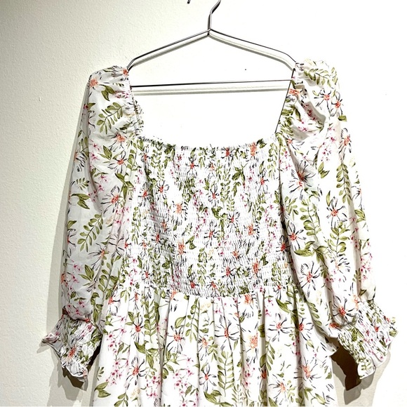 EXLURA Womens Floral Ruffle Sun Dress Sundress Tiered Square Neck Long Sleeve M. - Picture 5 of 10